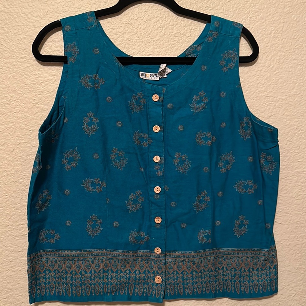 Teal button down tank